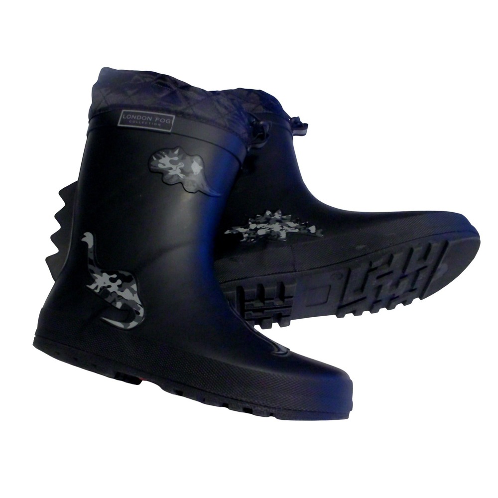 London Fog Boys Black Dinosaur Rain Boots Camo Print Waterproof Spikes Size 4‎